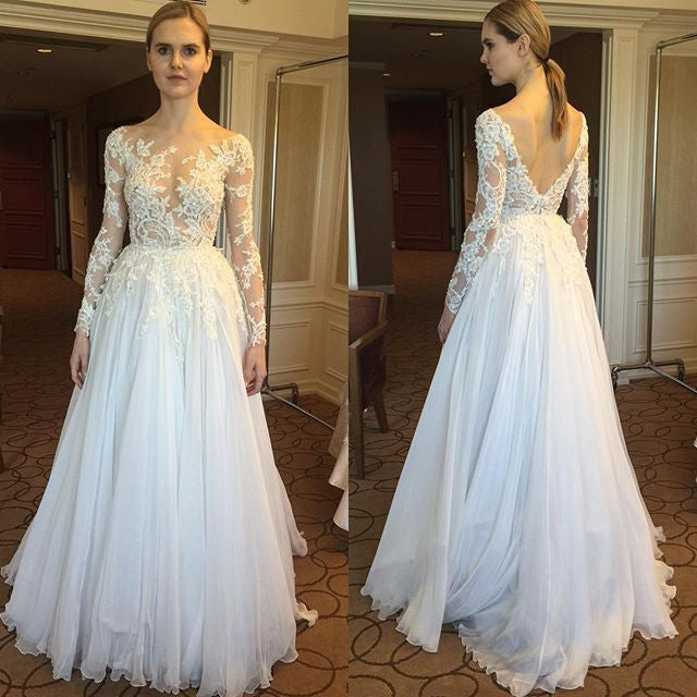 Sexy See Through Backless Long Sleeves Lace Beach Bridal Wedding Dress ...