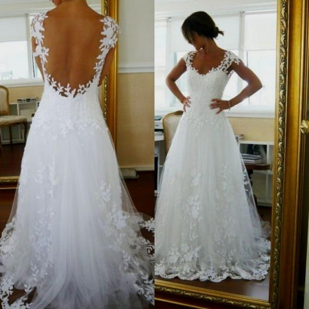 A Line Lace Cap Sleeves See Through Back High Quality Wedding Dresses Laurafashionshop 3437