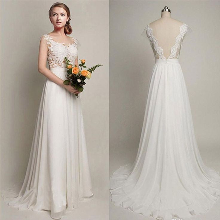 High Quality Back V Cap Sleeves Lace Beach Bridal Gowns Wedding Dresse Laurafashionshop 5763