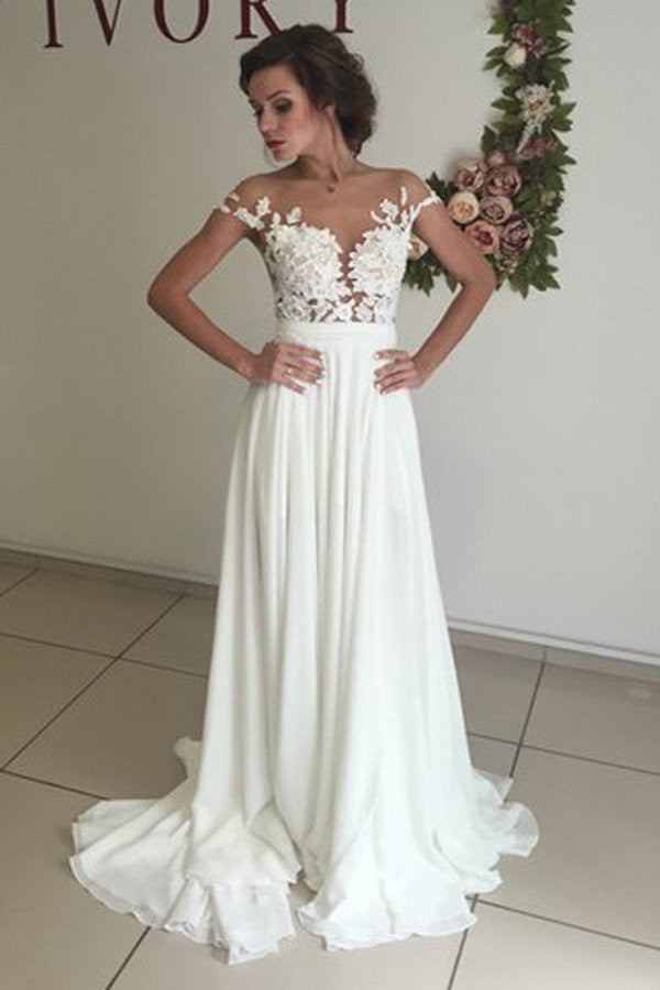 Top See Through Lace Cap Sleeves Slit Beach Wedding Dresses Bridal ...