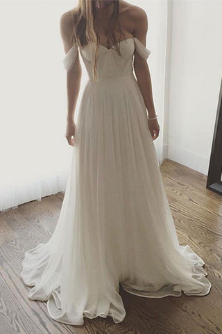 Elegant Sweetheart Chiffon Beach Cheap Bridal Gowns Wedding Dresses