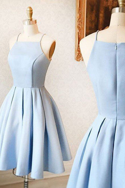 Light Blue Spaghetti Straps Elegant Short Prom Dresses Homecoming Dress LD278