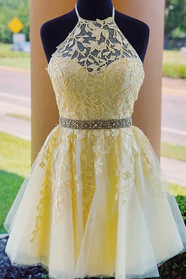 Open Back High Neck Light Yellow Short Prom Dress Homecoming Dresses   LD3063 1 1024x1024 