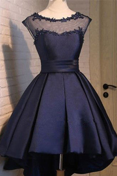 High Low Navy Blue Cap Sleeves Short Prom Dress Homecoming Dresses Par ...