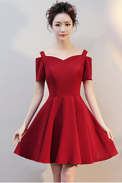 Elegant Short Sleeves Burgundy Charming Prom Dress Homecoming Dresses ...