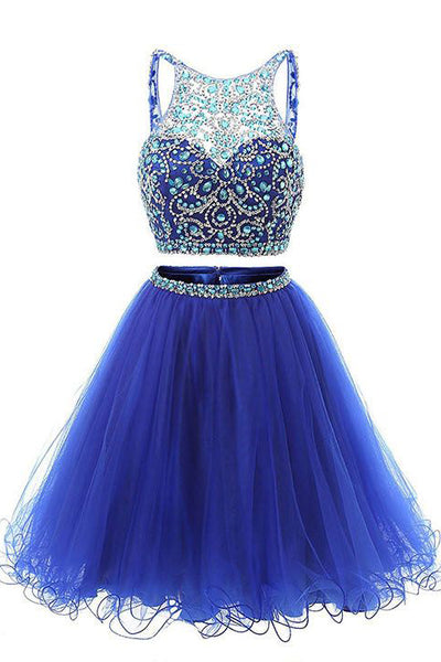 Backless ROyal Blue 2 Pieces Short Homecoming Dresses Prom Cute Dress ...
