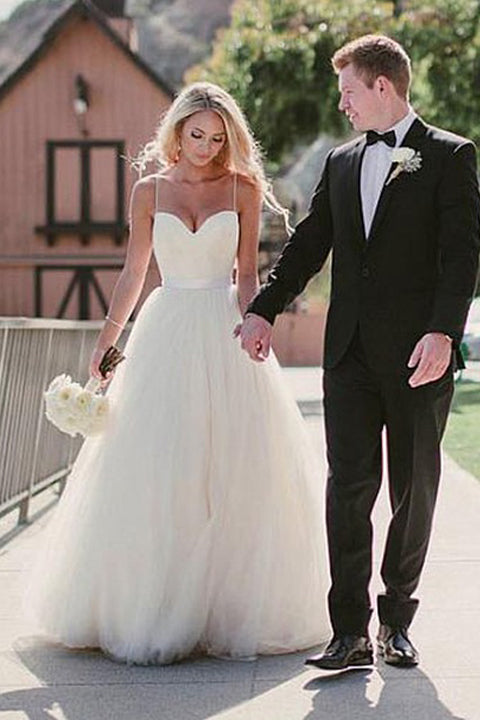 Princess Spaghetti Straps Elegant Cheap Wedding Dresses Bridal