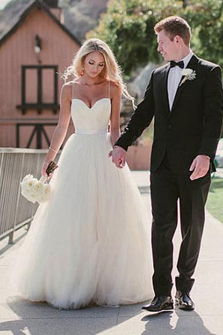 Princess Spaghetti Straps Elegant Cheap Wedding Dresses Bridal Gowns