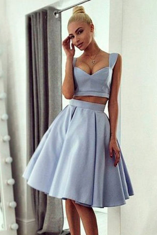 Light Blue 2 Pieces Off the Shoulder Knee Length Prom Homecoming Dress ...