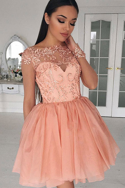 blush pink short prom dress fb7613