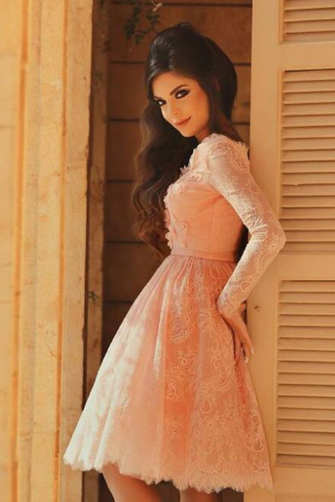 pink lace knee length dress