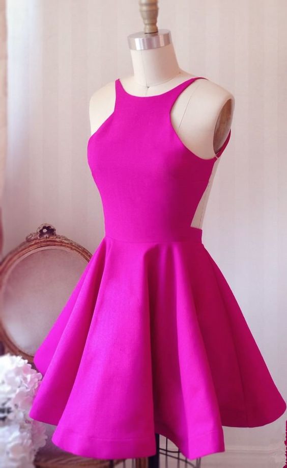 Hot Pink Backless Sexy Short Prom Dress Homecoming Dresses Party Gowns ...