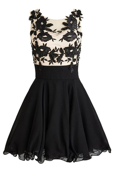 Black Lace Chiffon Cheap Homecoming Dress Prom Dress Cute Party Dress ...