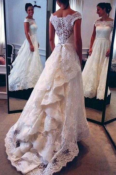 lace tiered wedding dress