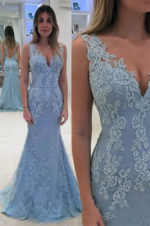 light blue lace gown