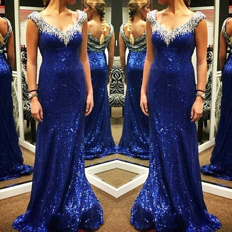 Shiny Royal Blue Sequin Mermaid Prom Dresses Evening Dress Party Gowns Laurafashionshop 4037