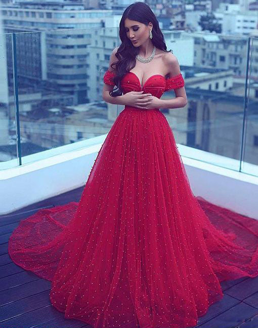 2018 New Empire Waist A Line Red Prom Dresses Evening Dress Party Gown ...