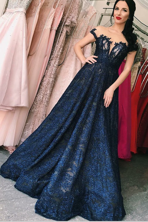 navy blue plus size prom dress