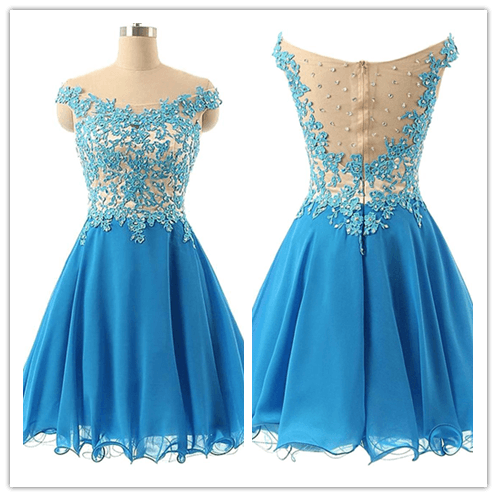 Fitted Tulle Lace Blue Homecoming Dress Prom Dresses – Laurafashionshop