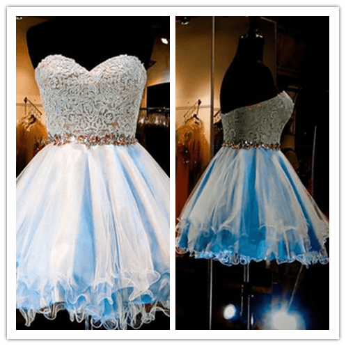 Fitted Tulle Lace Blue Homecoming Dress Prom Dress – Laurafashionshop