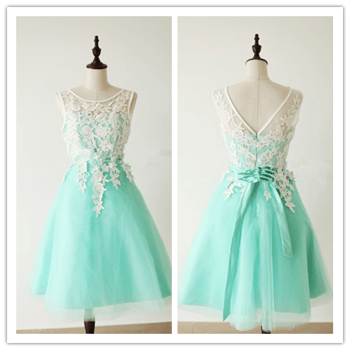 Mint Green Lace Cute Homecoming Dresses Prom Dresses – Laurafashionshop