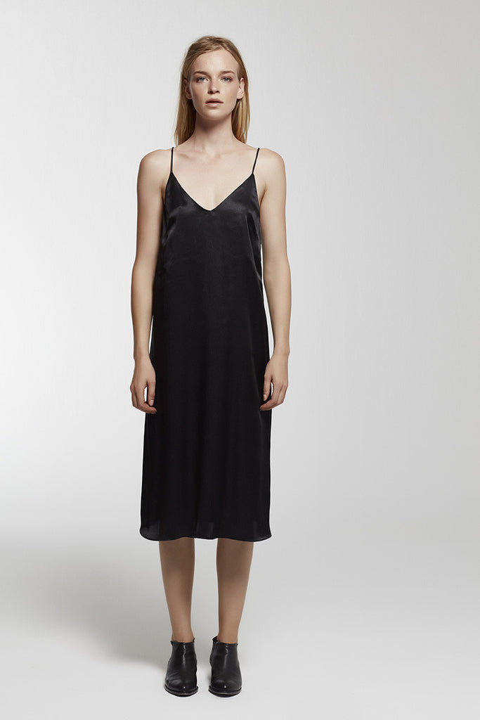 black satin camisole dress