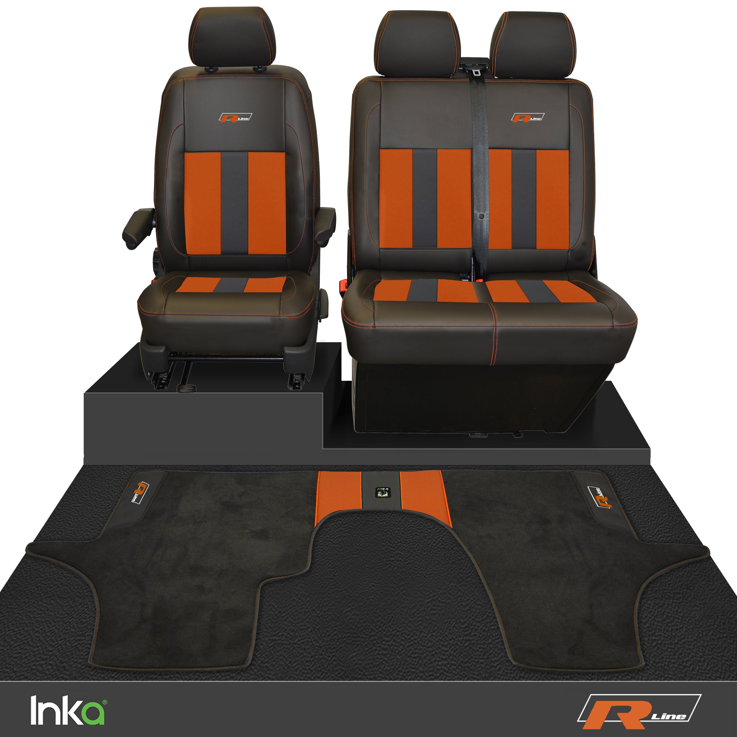 VW Transporter T6.1,T6,T5.1 R-Line Front 1+2 Striped Tailored Seat Cov –  Inka-Corp