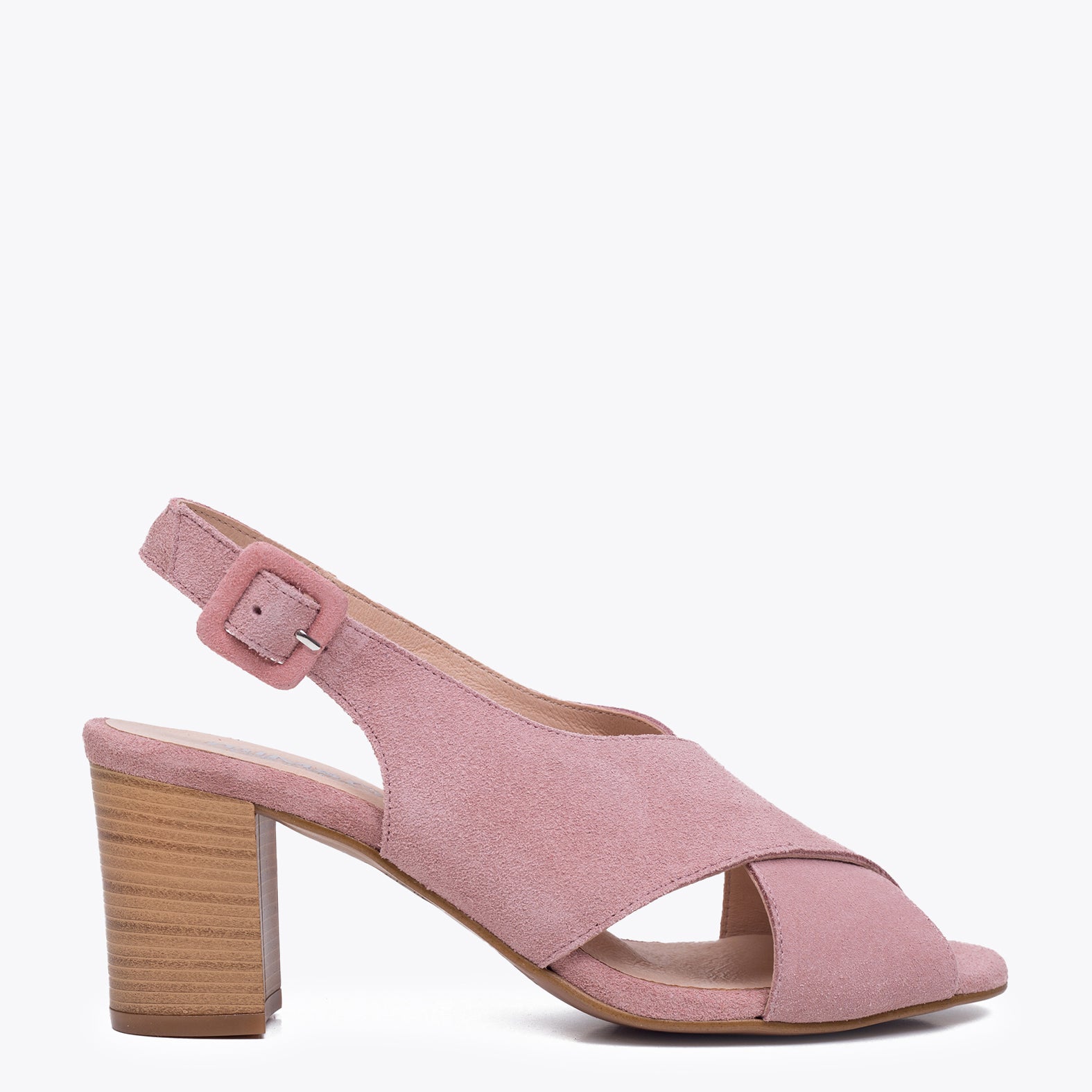 Sandalia tacón ancho madera rosa| in – miMaO ShopOnline