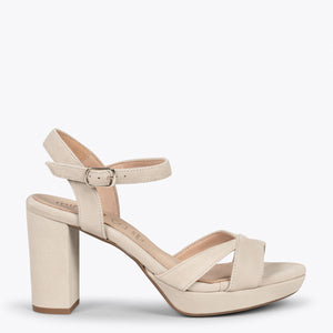 PARIS Sandalias de fiesta tacón alto y plataforma BEIGE | miMaO