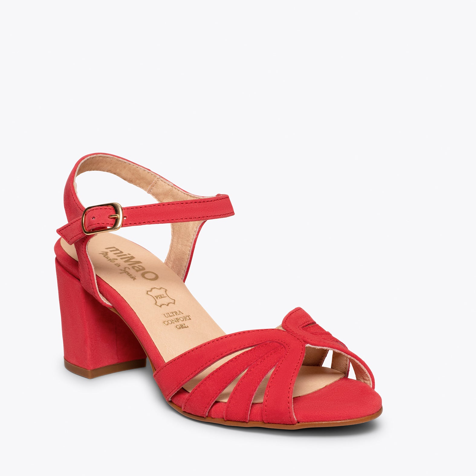 Sandalias de tacón ancho Rojas | Mujer – miMaO ShopOnline