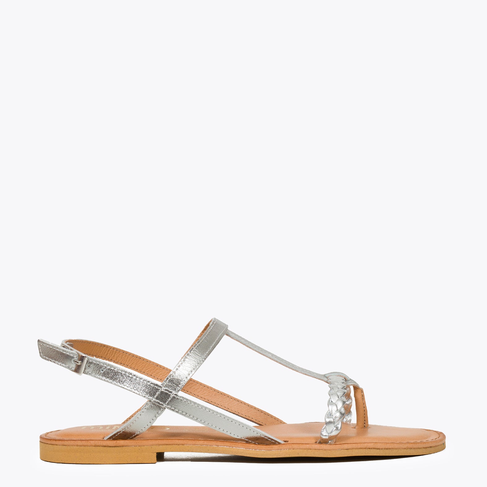 Sandalia plana de PLATEADA con trenza | Comprar sandalias online – miMaO ShopOnline