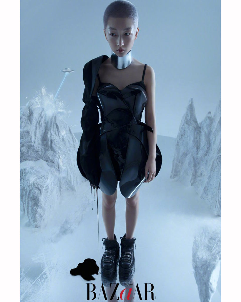 Jivomir Domoustchiev x Harpe's Bazaar China 2020 black sculpture dress