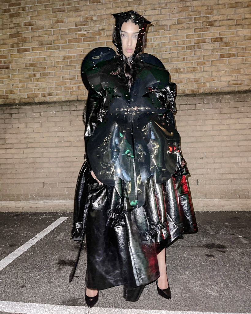 Jivomir Domoustchiev London Fashion Week vegan vinyl couture physical digital future sculpture