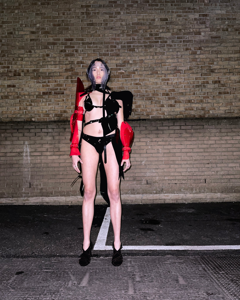 Jivomir Domoustchiev London Fashion Week vegan vinyl couture physical digital future sculpture