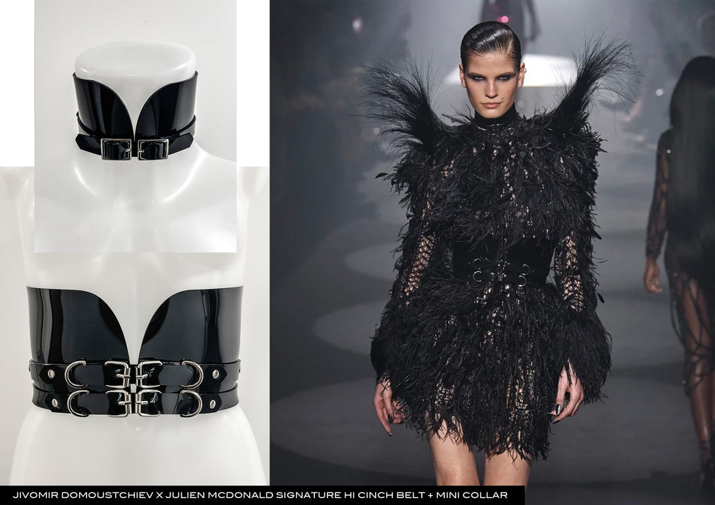 JIVOMIR DOMOUSTCHIEV X JULIEN MCDONALD LONDON FASHION WEEK ACCESSORIES COLLECTION VEGAN FUTURE BELT COLLAR 