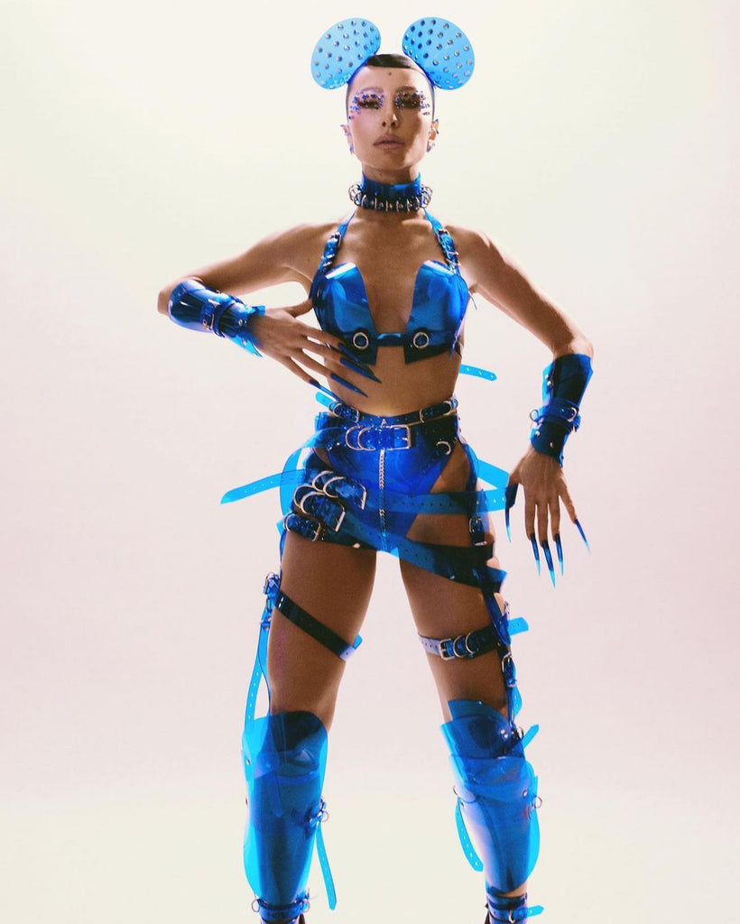 Viva O Brazil The absolutely stunning Sabrina Sato in full looks Jivomir Domoustchiev clear blue vegan vinyl sculpture looks for Carnival Styled by Pedro Sales with photography by Fernando Tomaz and Beauty by Krisna.