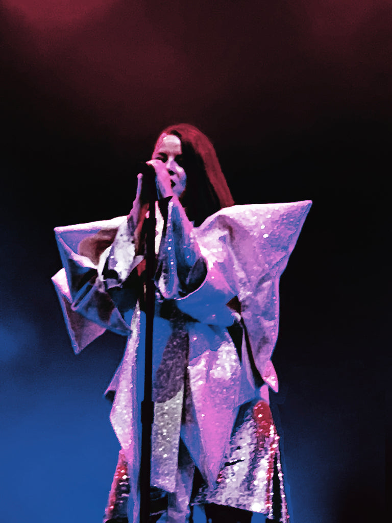 Shirley Manson Garbage live wearing Jivomir Domoustchiev star glitter coat