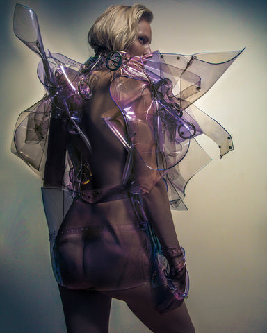 Jivomir Domoustchiev double clear dress as sculpture photographed by Alberto Maria Colombo