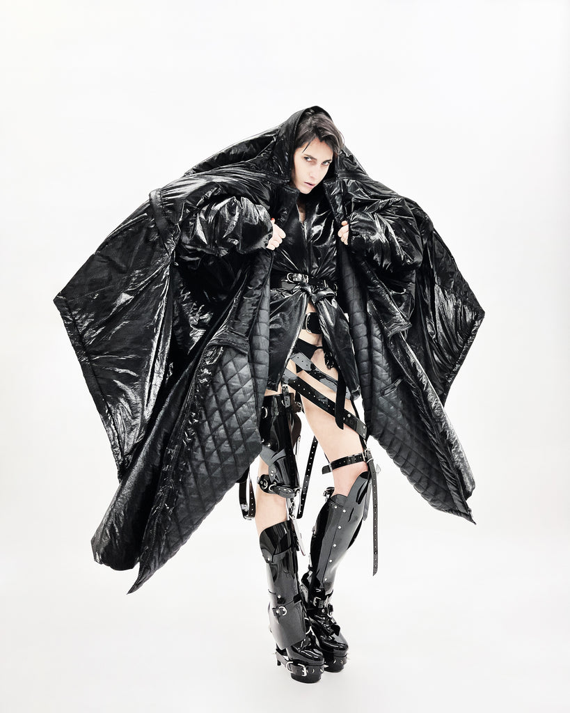 Shapeshifter PUF Jivomir Domoustchiev layered sculpture Puffa coat repurposed reimagineeverything future fashion hand crafted made in London luxury couture