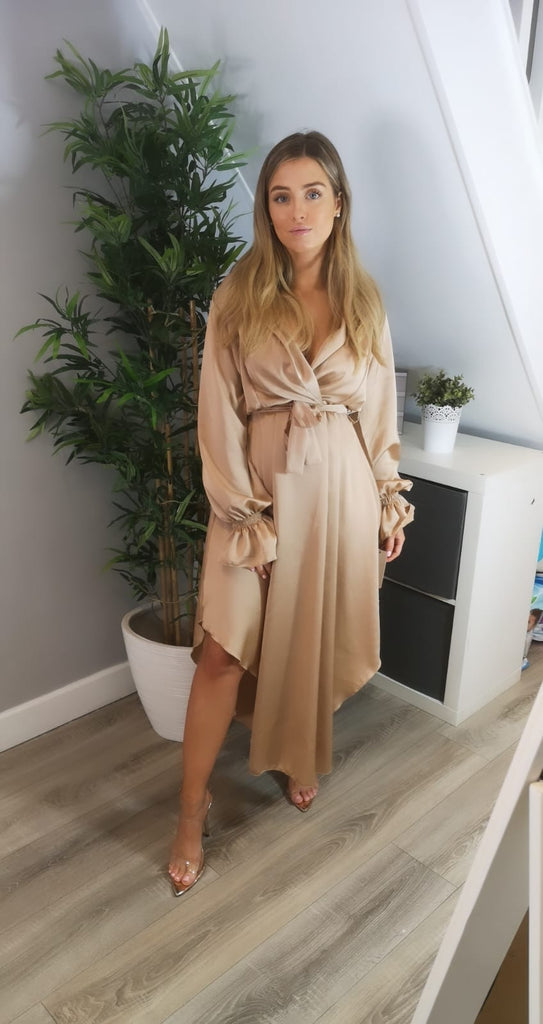 nude wrap dress