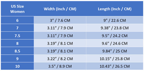 ZooSurf Dental Sneakers Size Chart