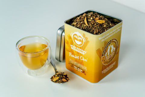 Wize Monkey Sunset Chai Coffee Leaf Tea fall spice loose leaf tin