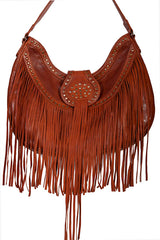 Scully Leather Handbag with Fringe and Studs