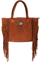 Scully Leather Tote with Concho and Fringe