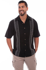 Men's Farthest Point Collection Shirt: Short Sleeve Calypso Black Tan