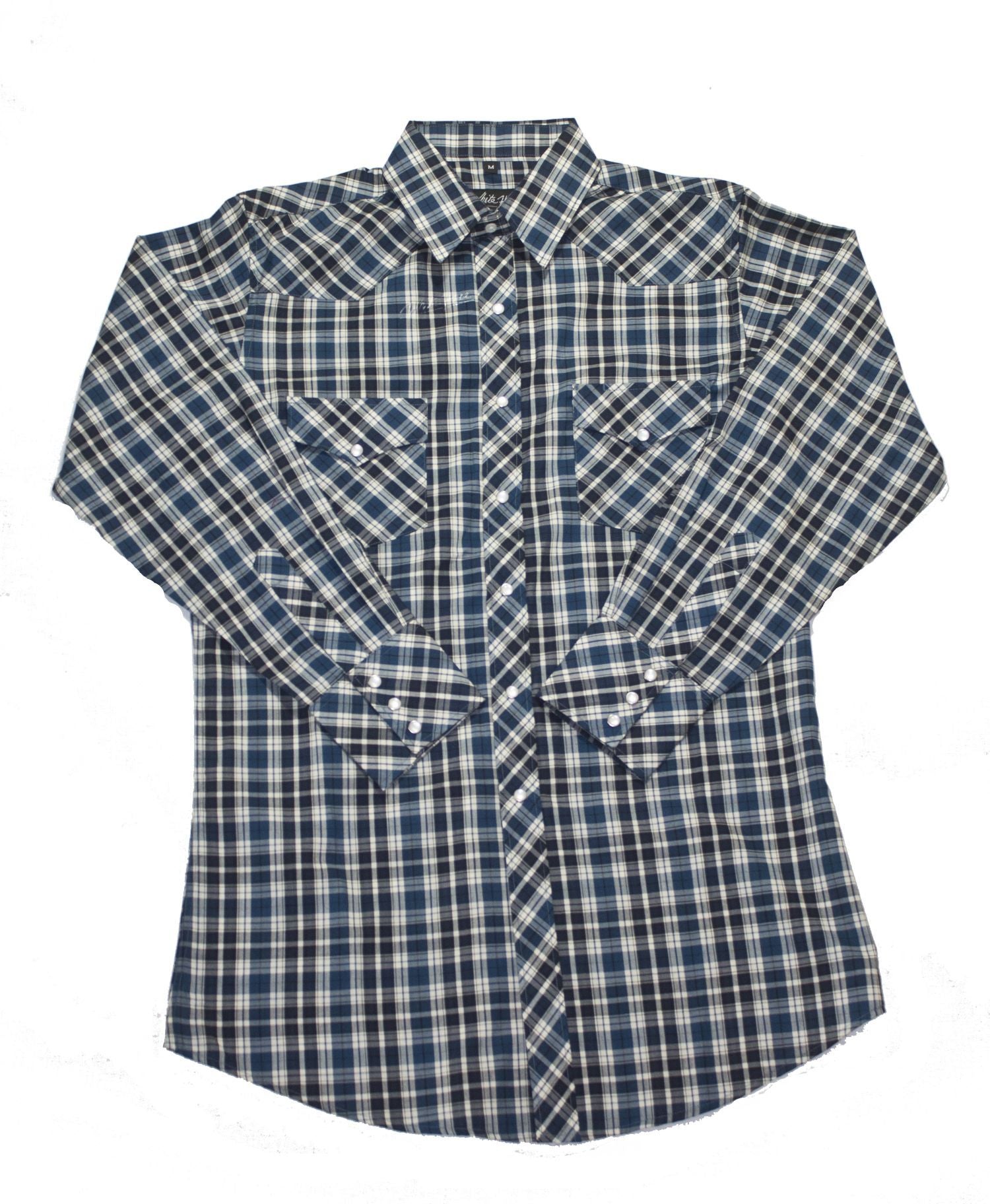 Western Shirt: White Horse Men's Plaid Blue Black - OutWest Shop