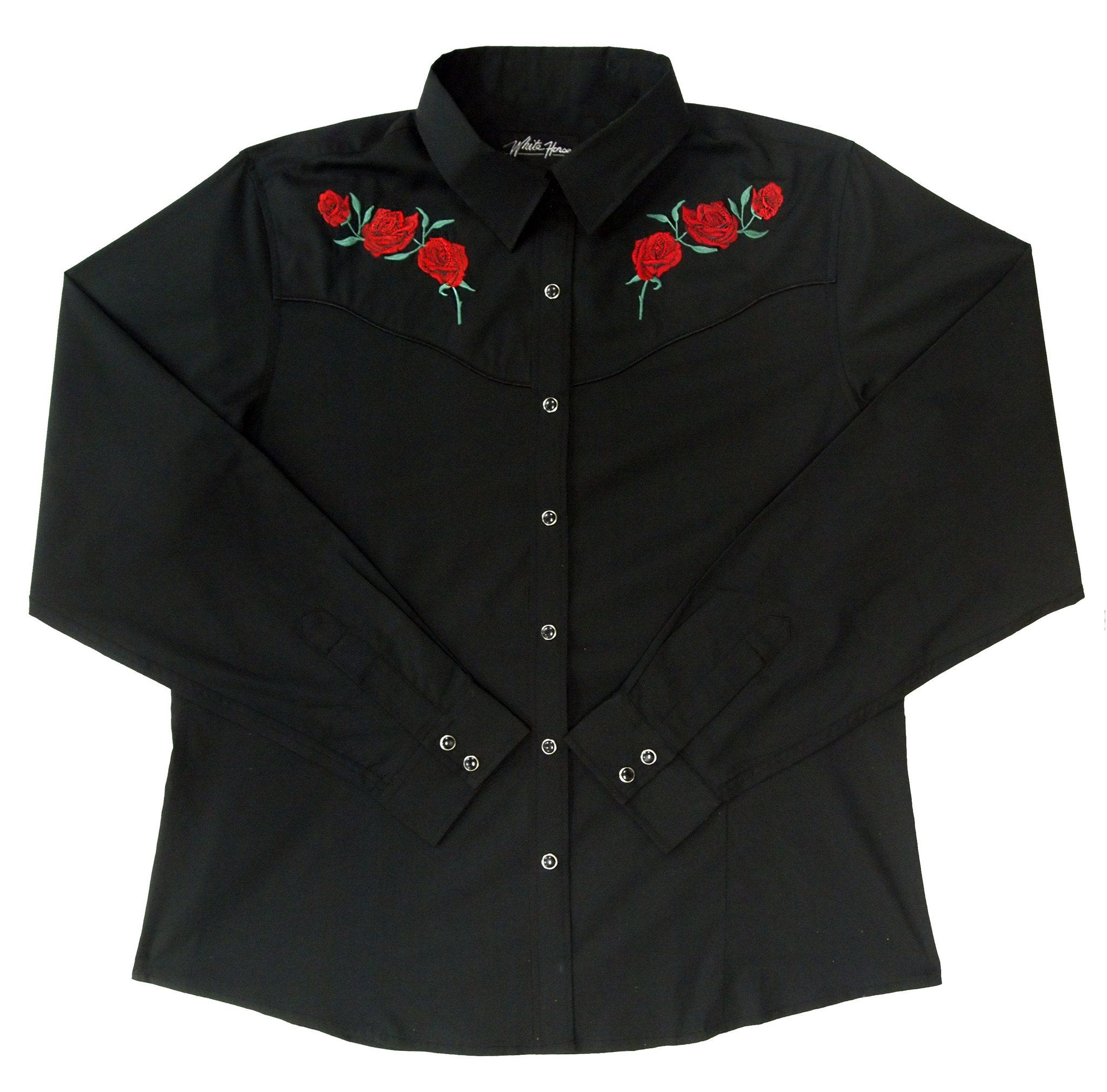 black shirt with red roses