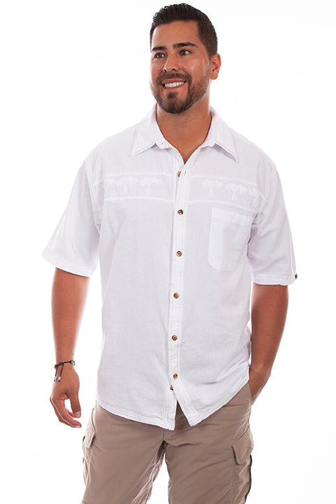 Men's Farthest Point Collection Shirt: Short Sleeve Palm Trees White ...