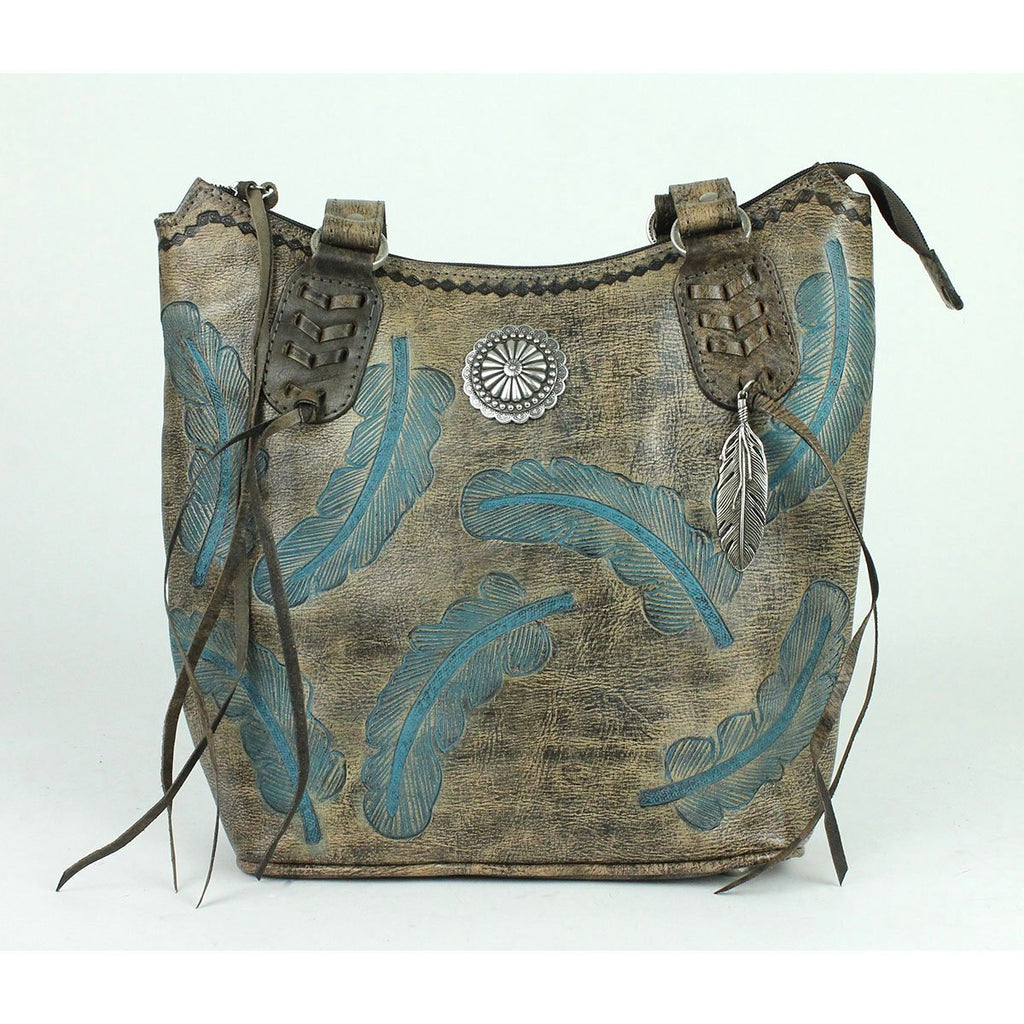 American West Handbag Sacred Bird Collection: Leather Zip Top Bucket T ...