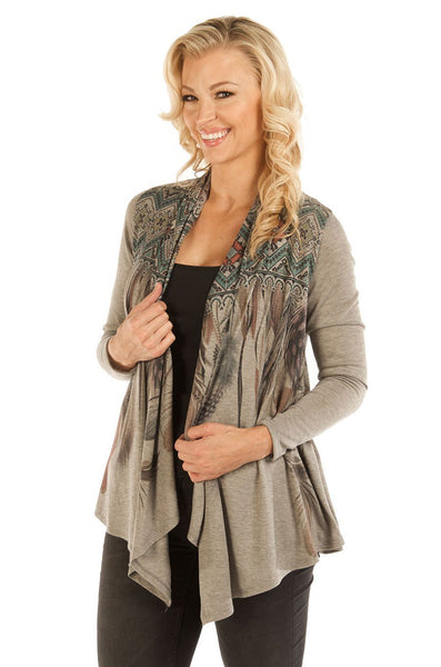 Liberty Wear Women's Cardigan with Feather Print Front